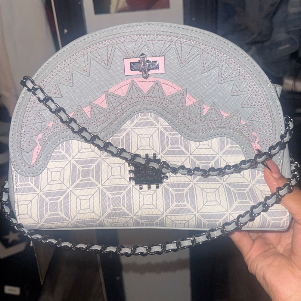 Sprayground A.i Pink and Gray Geometric Shoulder Bag